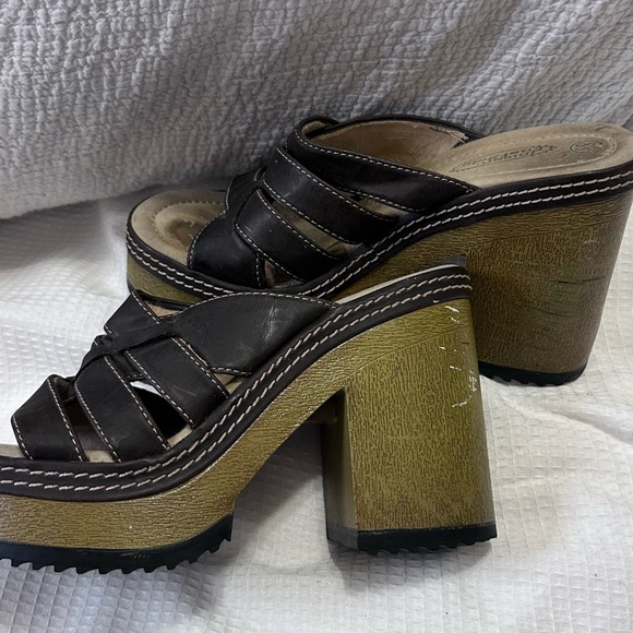 Vintage 90's Y2K Lower East Side Brown Chunky Platform Slides Sandals Size 8.5 - Picture 14 of 16
